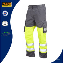 Pantalons de travail multi-poches en poly / coton avec bande réfléchissante